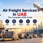 Air freight services in UAE with cargo aircraft, Dubai Airport, and air cargo handling